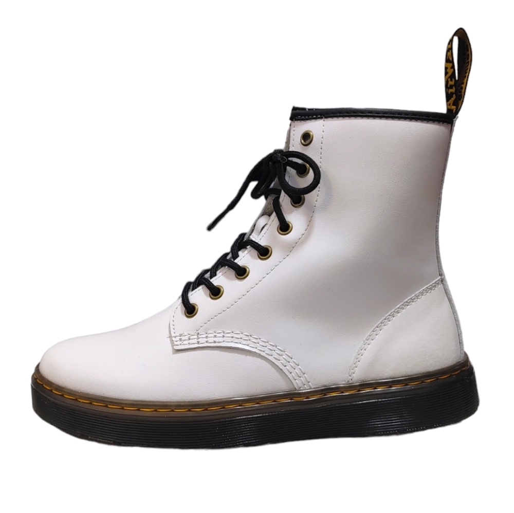 Dr. Martens Zavala White Leather Lace Up High Top Combat Boots Mens Size 8 - Picture 1 of 8